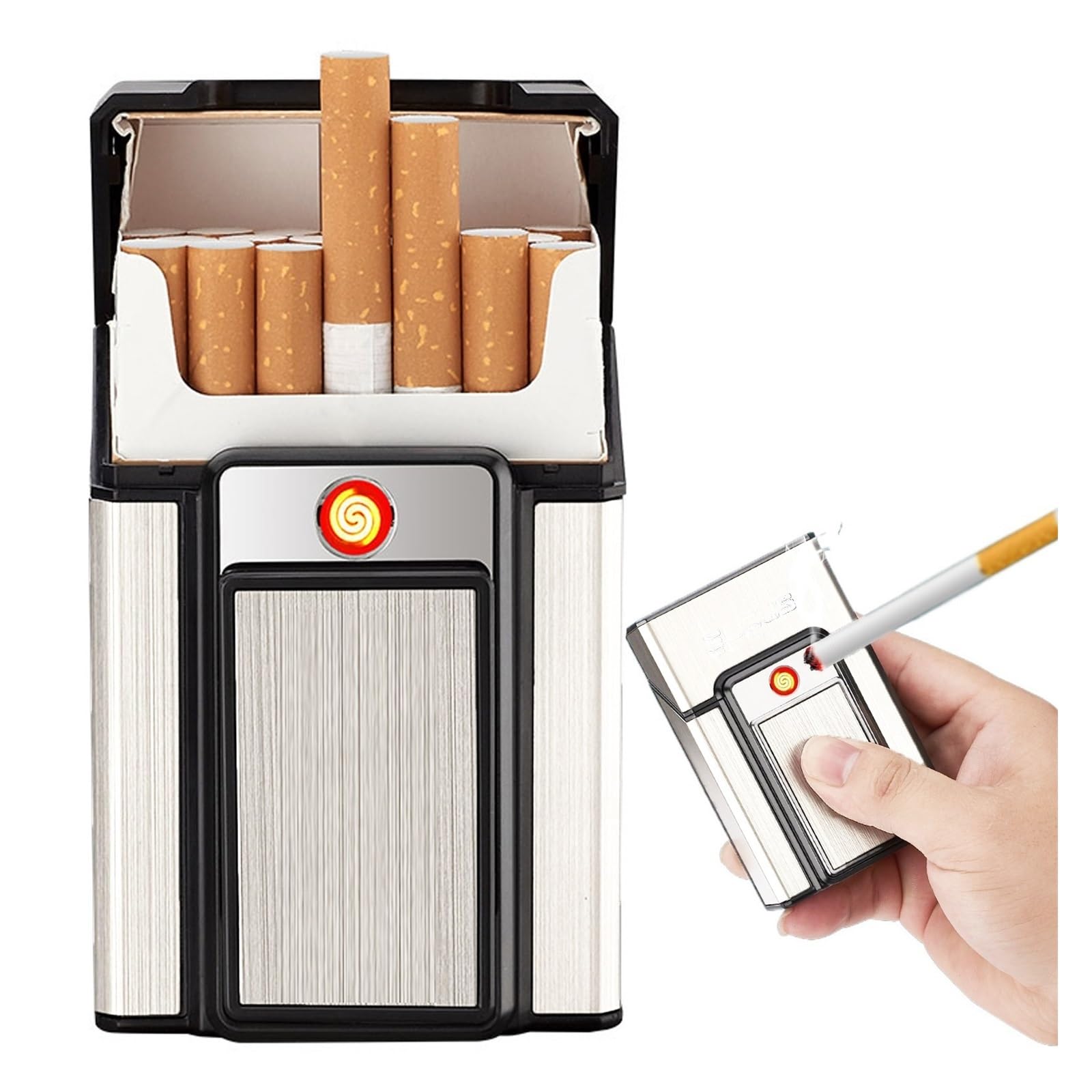 20 cigarette case with lighter Amazon.com: LEILEICAILI Cigarette Case with Lighter, 20 Regular Size  Cigarettes Box Holder Built USB Rechargeable Electric Lighter(Silver)