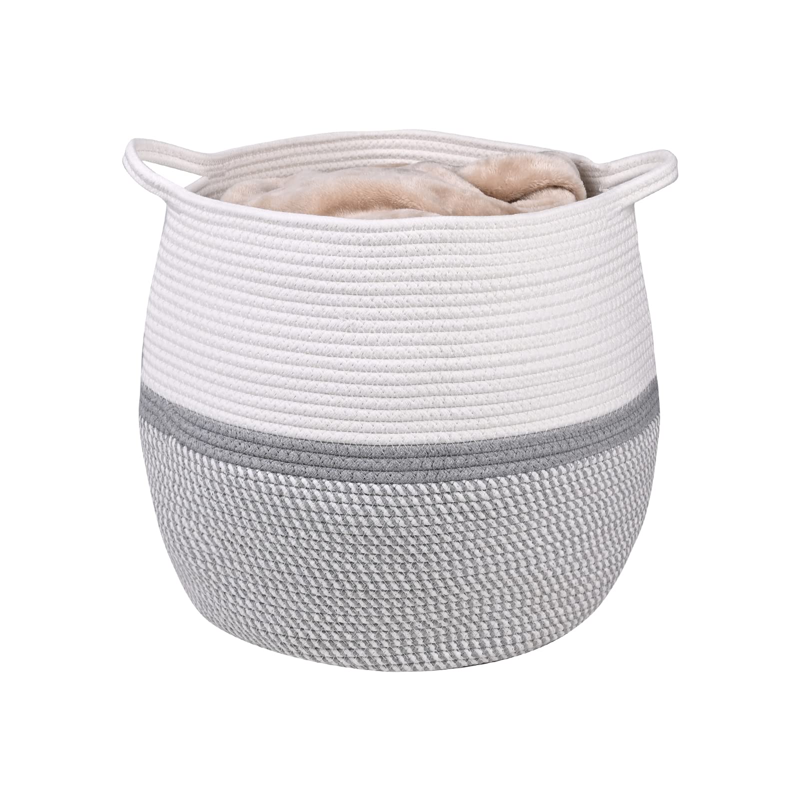 Extra Large Blanket Basket,Rope Laundry Basket with Handle-Cotton Rope,12.6x13.4inch Soft Nursery Hamper Organizer,Large Cotton Basket Woven Rope Clothes Hamper Baskets for Room Decorative Storage