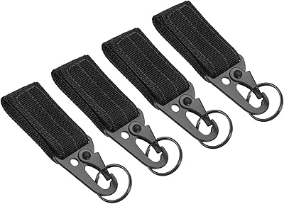PATIKIL Belt Keeper Key Ring, 4Pcs Nylon Webbing Strap Hanging Gear Buckle Key Chain Hook with Snap for Outdoor Camping, Black