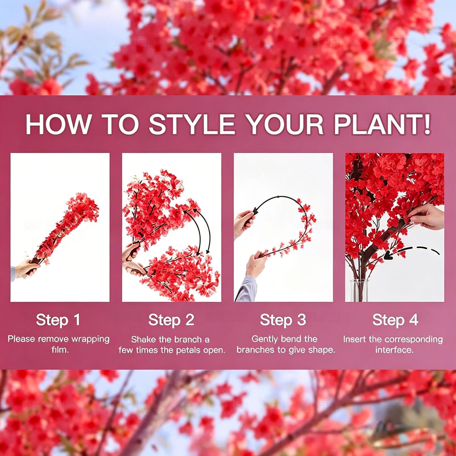 Grandes áRboles De Cerezo Artificiales Rojo con Tronco De Madera Natural Y Flores Realistas para Fiesta Boda Hogar Planta Artificial áRbol De Cerezo Simulado,01,160 * 150cm/5.2 * 5ft