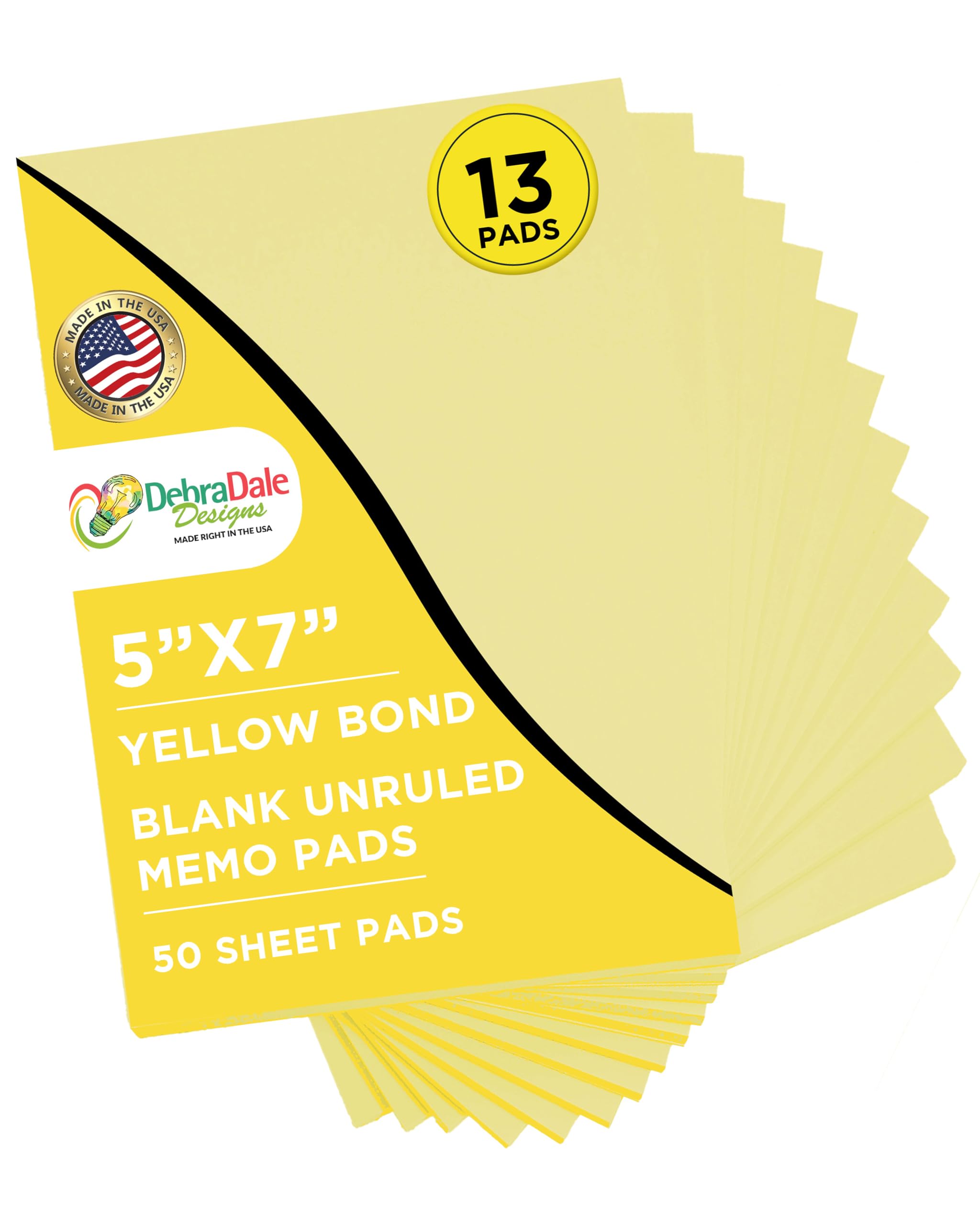 Debra Dale Designs - Blocco note giallo 12,7 x 17,8 cm, prodotto negli Stati Uniti, 50 fogli per blocco note - 13 blocchi di carta - 20 # Bond Scratch Paper Pads