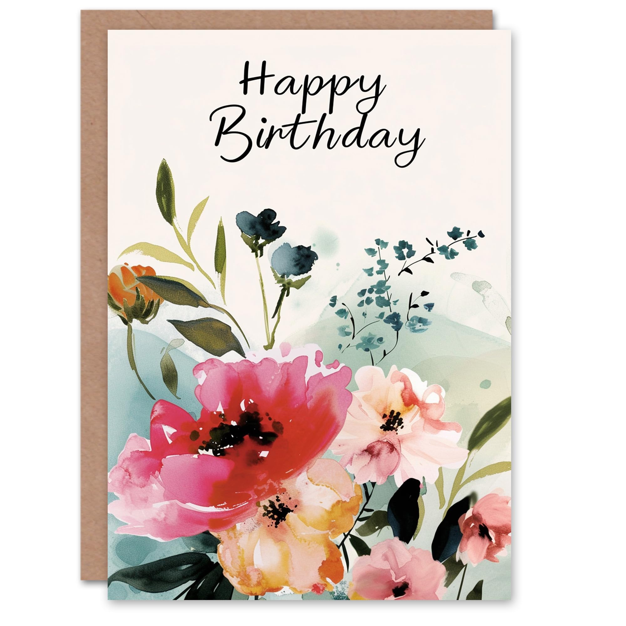 Artery8 Birthday Card Elegant Floral Bouquet Watercolour Painting For Her Gran Sister Niece Daughter Wife Woman Greeting Card