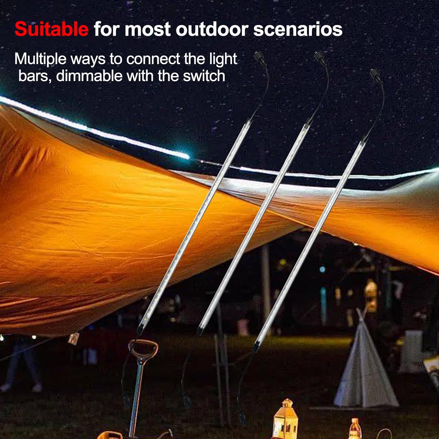 12V LED Interior Light Aluminum Rigid String Lights with Dimmer Switch Waterproof Light Strip (4pcs-Amber+White)