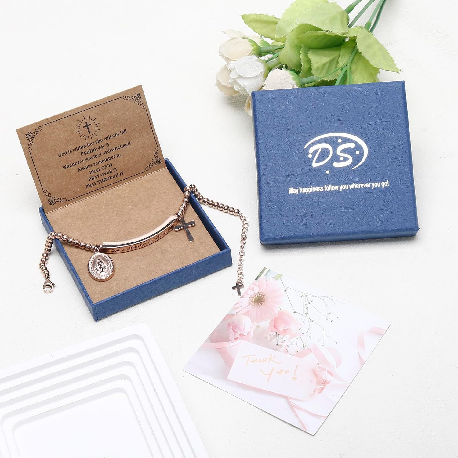 DS Inspirational Bracelet for Women Christian Engraved Bibler Verse Cross Butterfly Daisies Charm Bracelet, Exquisite Stainless Steel Jewelry Daughter Best Friend Bestie - Image 7