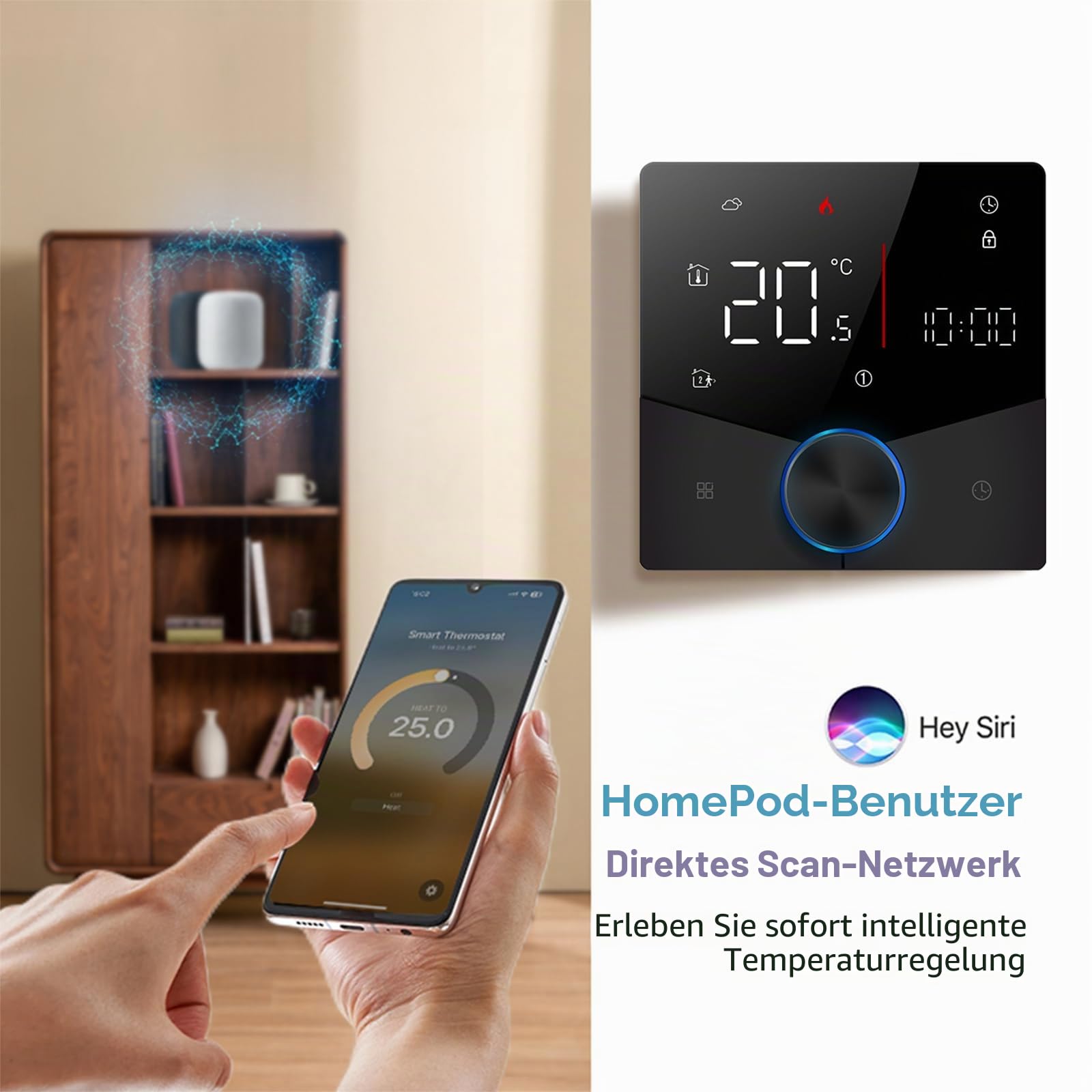 Matter Thermostat Elektro-Fußbodenheizung Alexa Google Home | Smarter Matter Regler für elektrische Fußbodenheizung, kompatibel mit Alexa, Google Home und HomeKit