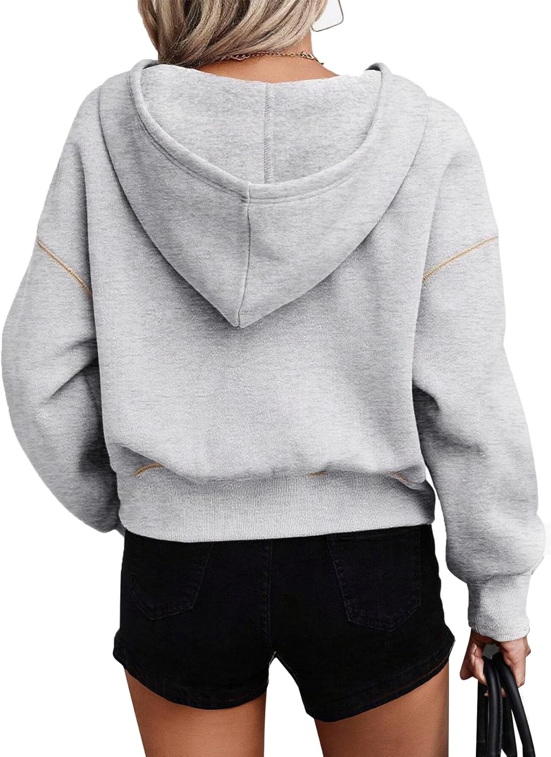 Hilinker Womens Half Zip Pullover Hoodies Cute Cropped Sweatshirts Long Sleeve Crop Tops - Image 3