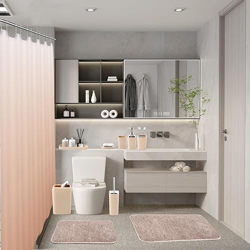 Miniatura 5 de XLHOMO Juego de accesorios de baño, juego de baño con cortina de ducha y alfombras, alfombras de baño antideslizantes súper absorbentes, cortina de