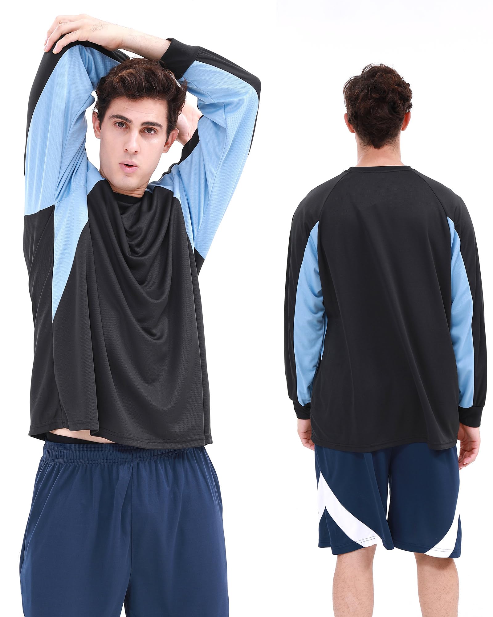 Paquete de 6 camisetas activas de secado rápido con cuello redondo para hombre [3 cortas + 3 mangas largas] para correr, gimnasio, entrenamiento, protección solar