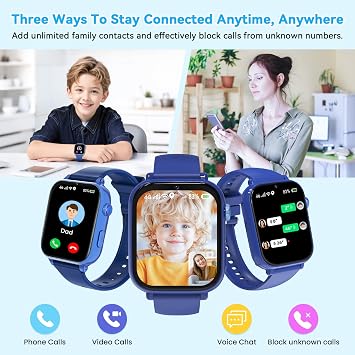 4G Kids Smart Watch Phone GPS, Smartwatch for Boys Girls Ages 4-12 Years with Video Call Chat Class Mode SOS Camera Alarm Games Parental App Touch Watch Gifts for Children (Includes SIM Card) Blue