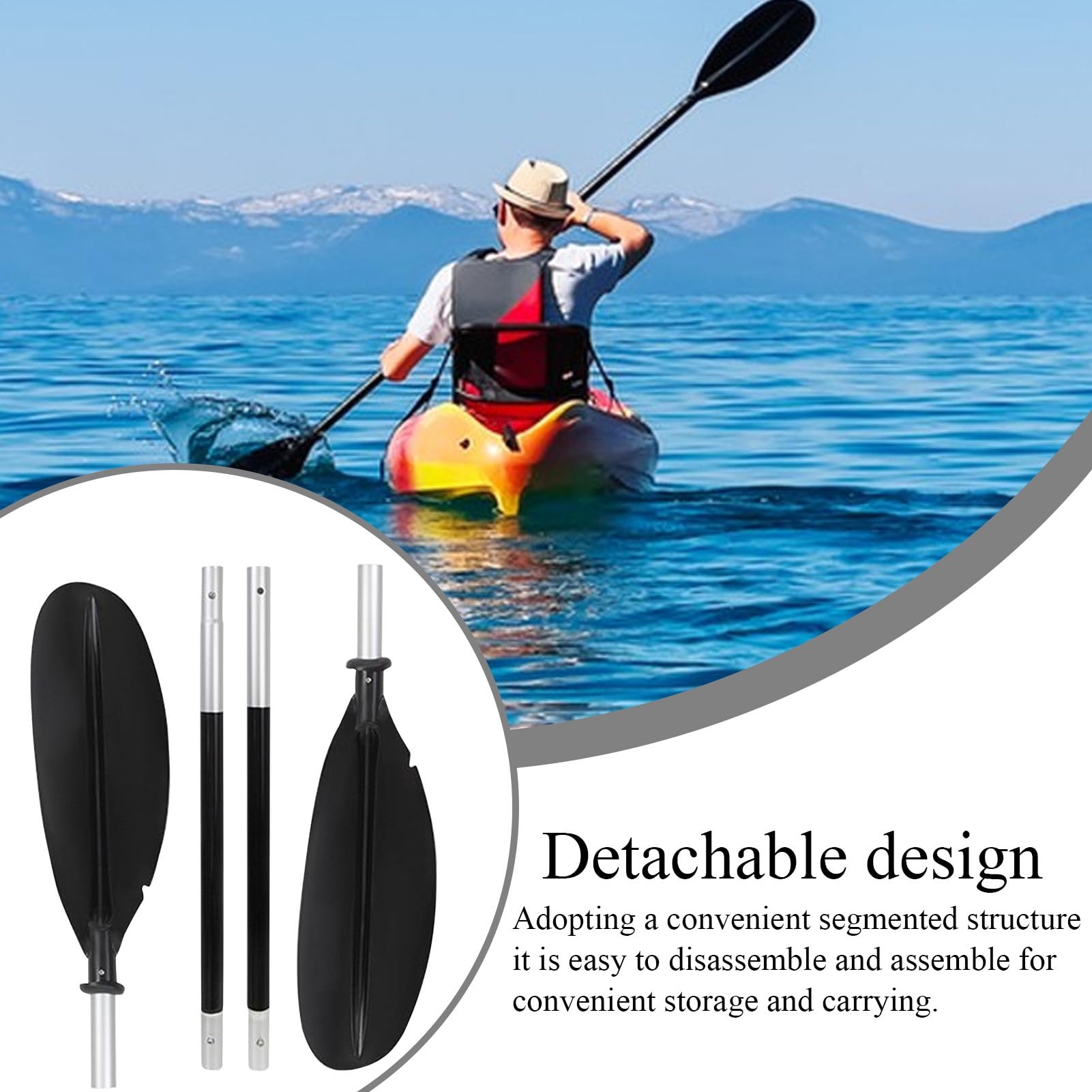 Kajakpaddel Aluminiumlegierung Abnehmbares Doppelkopf-Ruderwerkzeug | Doppelpaddel für Seeboard Jugendtraining Wassersport Ruderboot An Fluss Und See Angeln Und