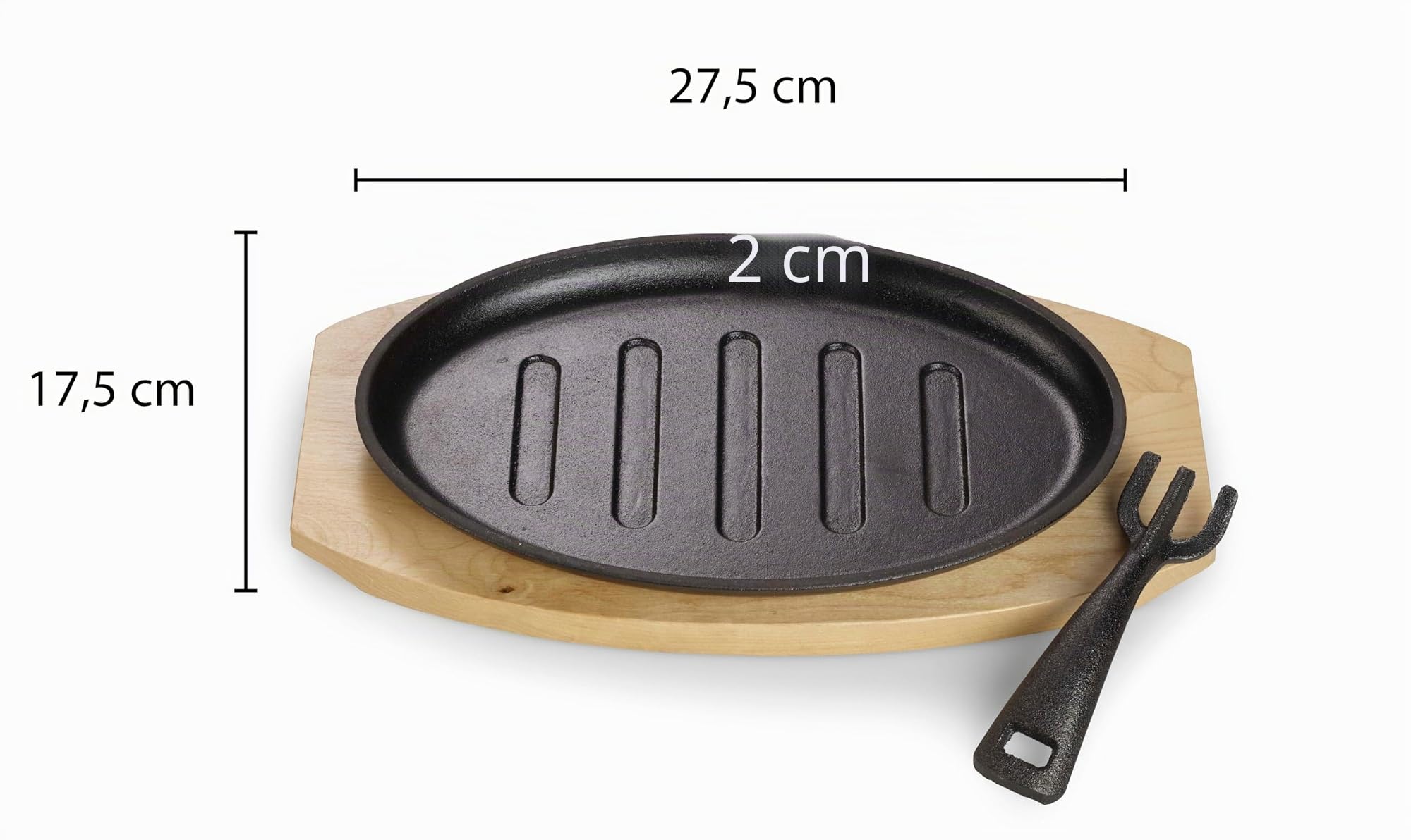 ECHTWERK Sartén para servir de hierro fundido con tiras de parrilla y tabla de servir, mango extraíble, ya horneado, apto para horno, barbacoa, barbacoa e inducción, 27 x 17,5 cm de diámetro, 4 piezas