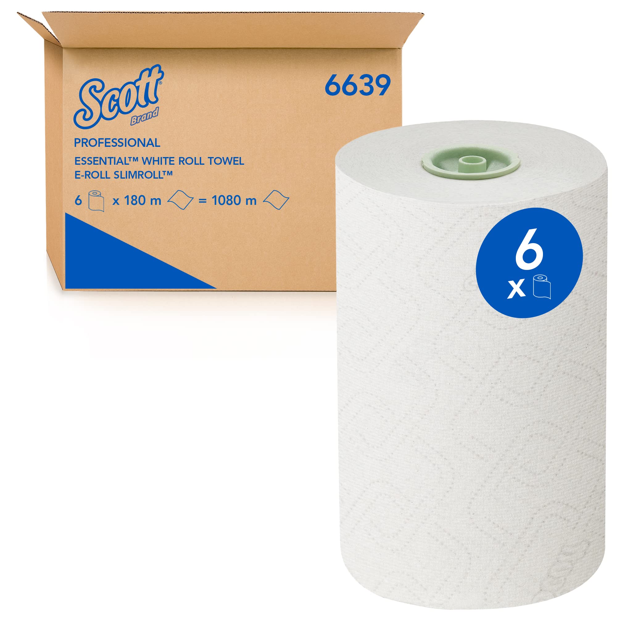 Scott Essential Slimroll 6639 - Toallas de papel en rollos (6 rollos de 180 m), color blanco (total 1080 m)