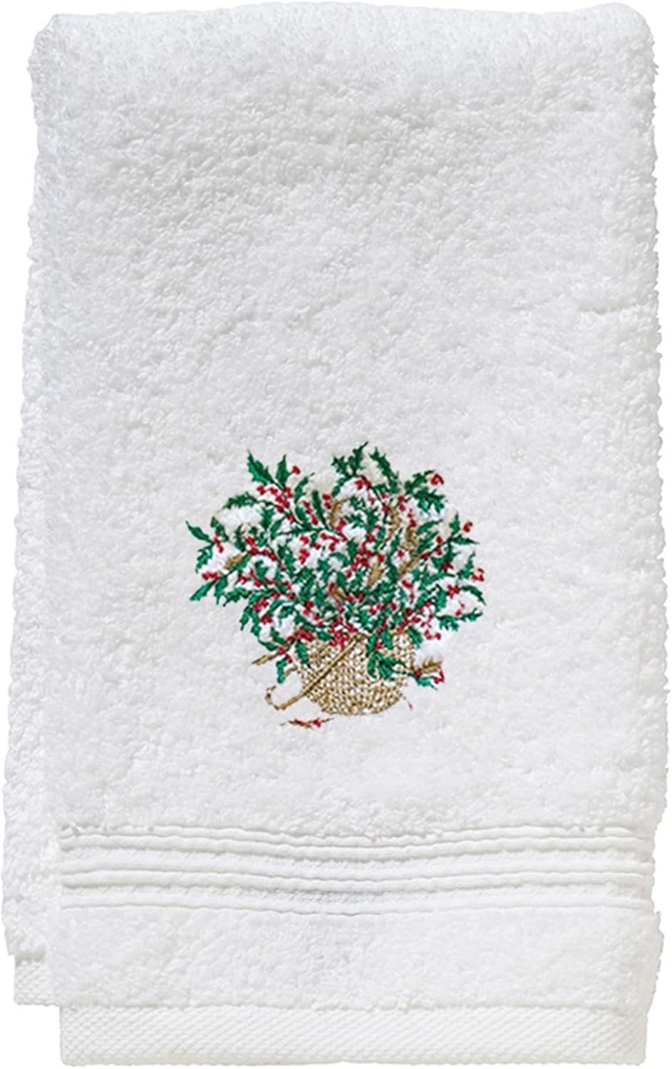 Jacaranda Living Guest Towels, Fingertip Hand Towels for Bathroom, Kitchen, Embroidered Decorative Bathroom Towels, Holiday Designs Guest Towel, Terry,Holly Basket