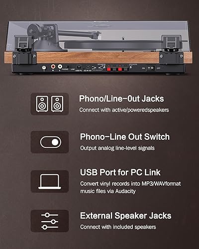 Miniatura 4 de 1 by ONE - Tocadiscos con sistema de alta fidelidad, tocadiscos Bluetooth con altavoces estéreo, preamplificador de teléfono, AT-3600L, contrapeso