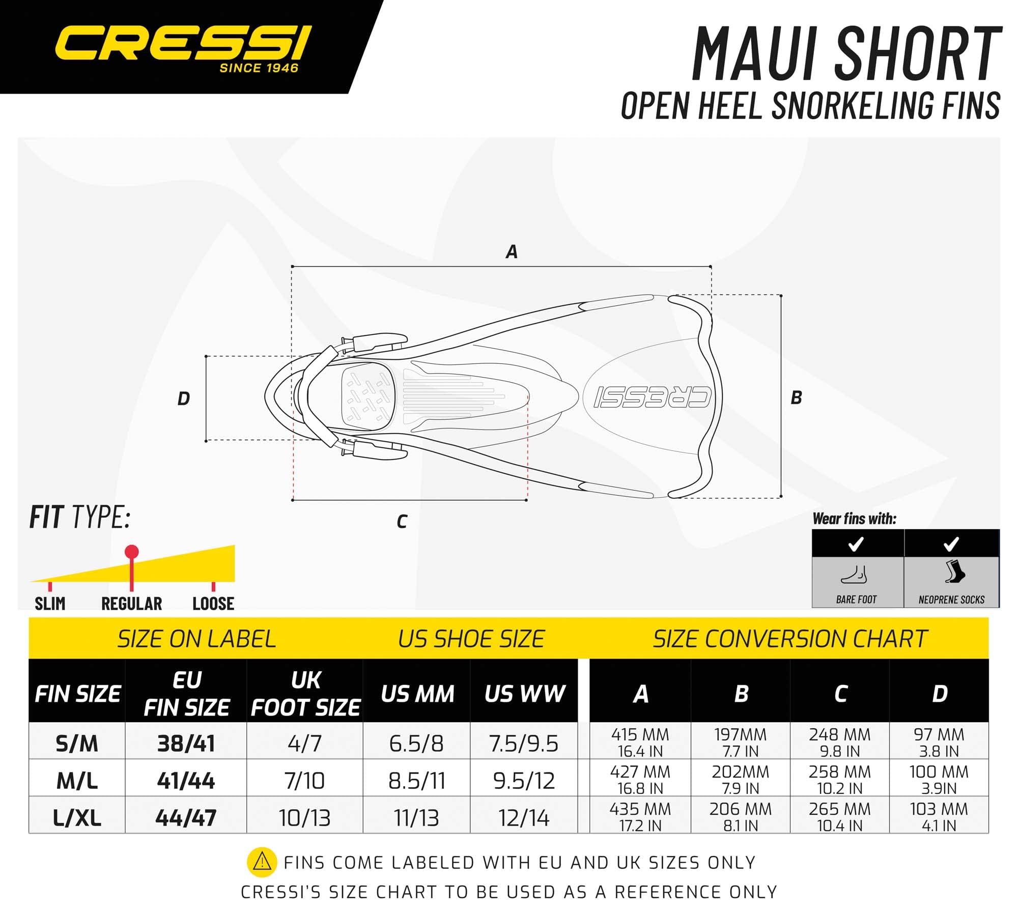 CRESSI Maui Short Fins - Pinne Corte Regolabili destinate a Nuoto e Snorkeling, Unisex Adulti