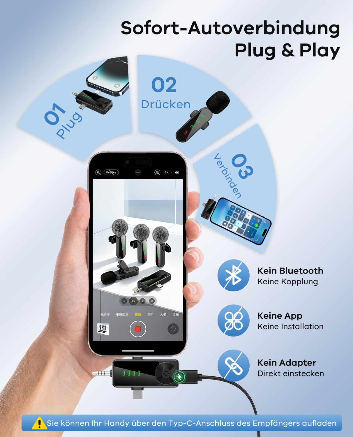 4er-Set kabelloses Lavalier Mikrofon für iPhone und Android-Handy | Mini Ansteckmikrofon mit Rauschunterdrückung für Kamera, Computer, YouTube, TikTok, Vlog, Podcasts und Live-Streaming
