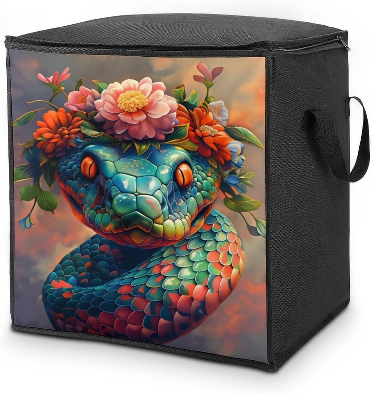Colorful Snake And Flowers Storage Bag
