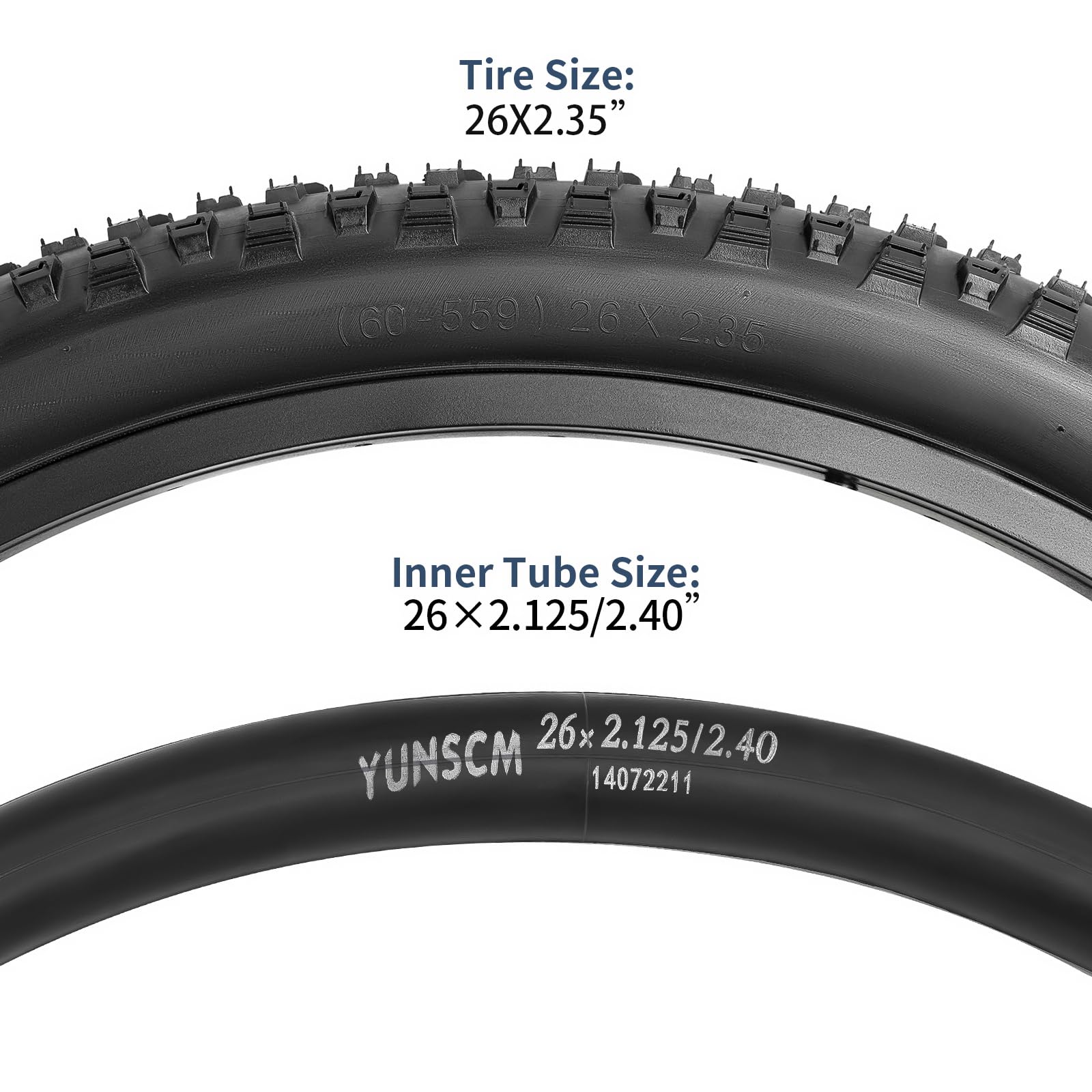 YunSCM 2Pcs 26 pollici pneumatici 26 x 2,35 ETRTO 60–559 e 26" camere d'aria per bici AV32mm, compatibili con pneumatici e camere d'aria per bici da montagna/fuori strada 26x2.30 26x2.35 26x2.40