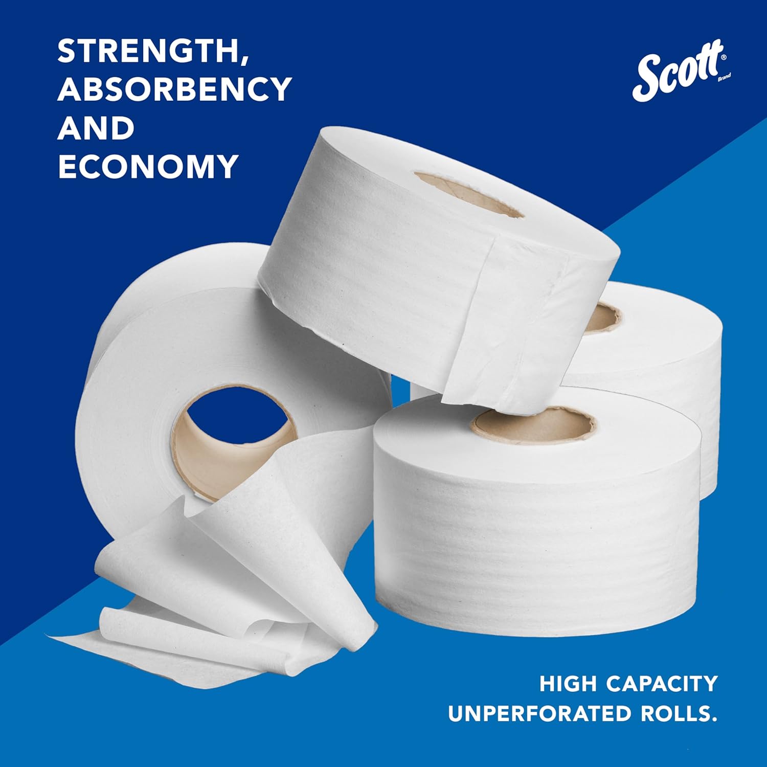 Scott Professional High-Capacity Jumbo Roll Toilet Paper, Bulk (03148), 2-Ply, Septic Safe, White, Non-Perforated, Compact for Easy Storage (4 Rolls at 1,000' Each, 4,000'/Case)