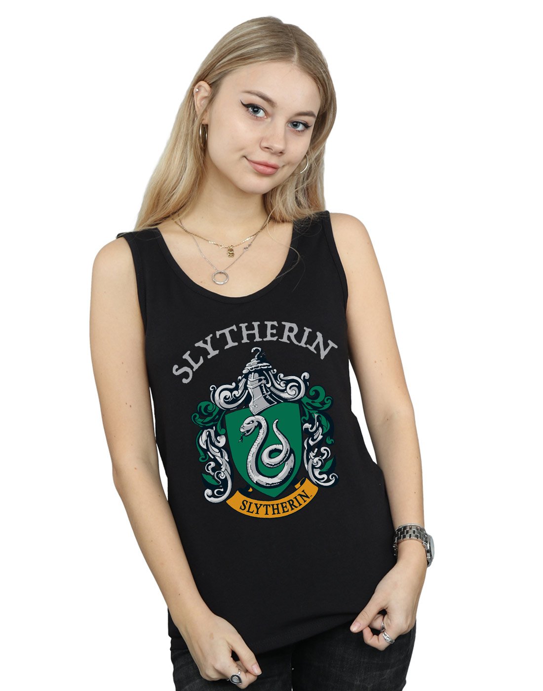 Absolute Cult Women's Black Harry Potter Slytherin Crest Vest Small