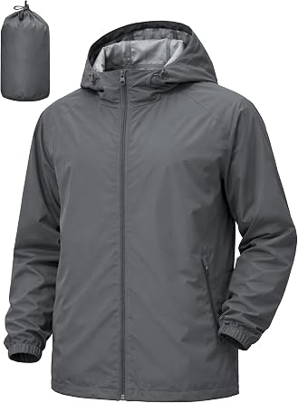 UIQUR Mens Rain Jacket Windbreaker Waterproof Jacket Raincoat Cycling Running Hiking Gear Hood Lightweight Packable