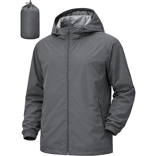 UIQUR Men's Rain Jacket Windbreaker Waterproof Jacket Raincoat Cycling Running Hiking Gear Hood Lightweight Packable