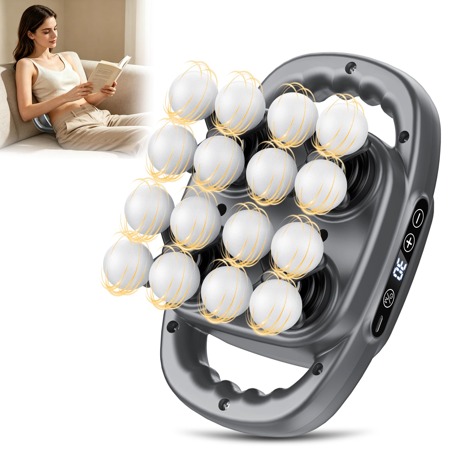 Pistola de Masaje Muscular de 16 Cabezales, Masajeador Cervical y Espalda, 3 Modos y 30 Velocidades, Capacidad de 2000mAh, Alivia la Fatiga Muscular, Masajeador de Percusión para Pies Cuello Piernas