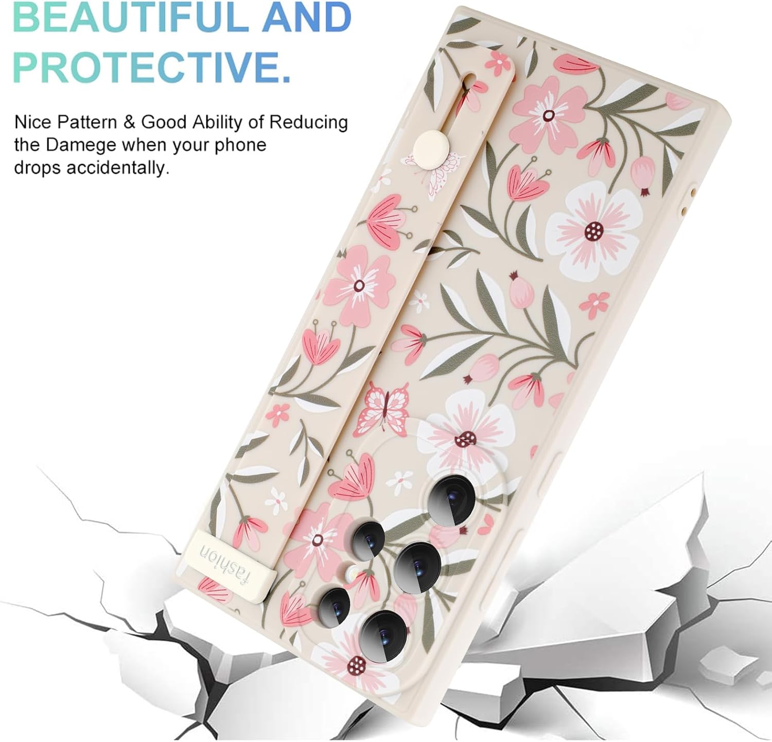 MOWIME Floral for Samsung Galaxy S24 Ultra Case with Wrist Strap, Flower Butterfly Design Shockproof Soft TPU Protective Cover Women Girls, Slim Anti Scratch Case for Galaxy S24 Ultra 6.8 Inch, White - Image 3