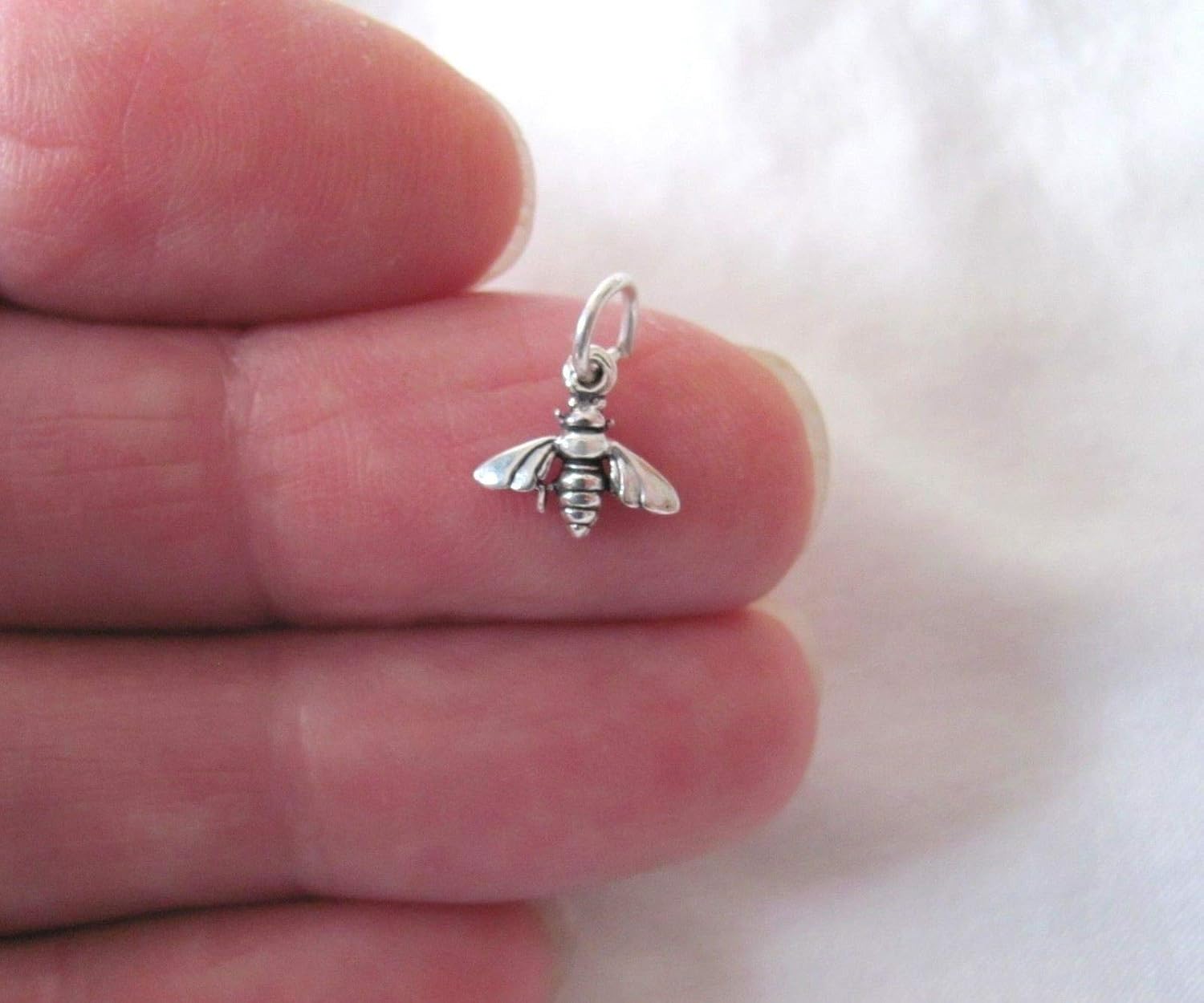 Small Sterling Silver Bee Mini Tiny Charm - Jewelry Making DIY Crafting Charm Beads for Bracelets