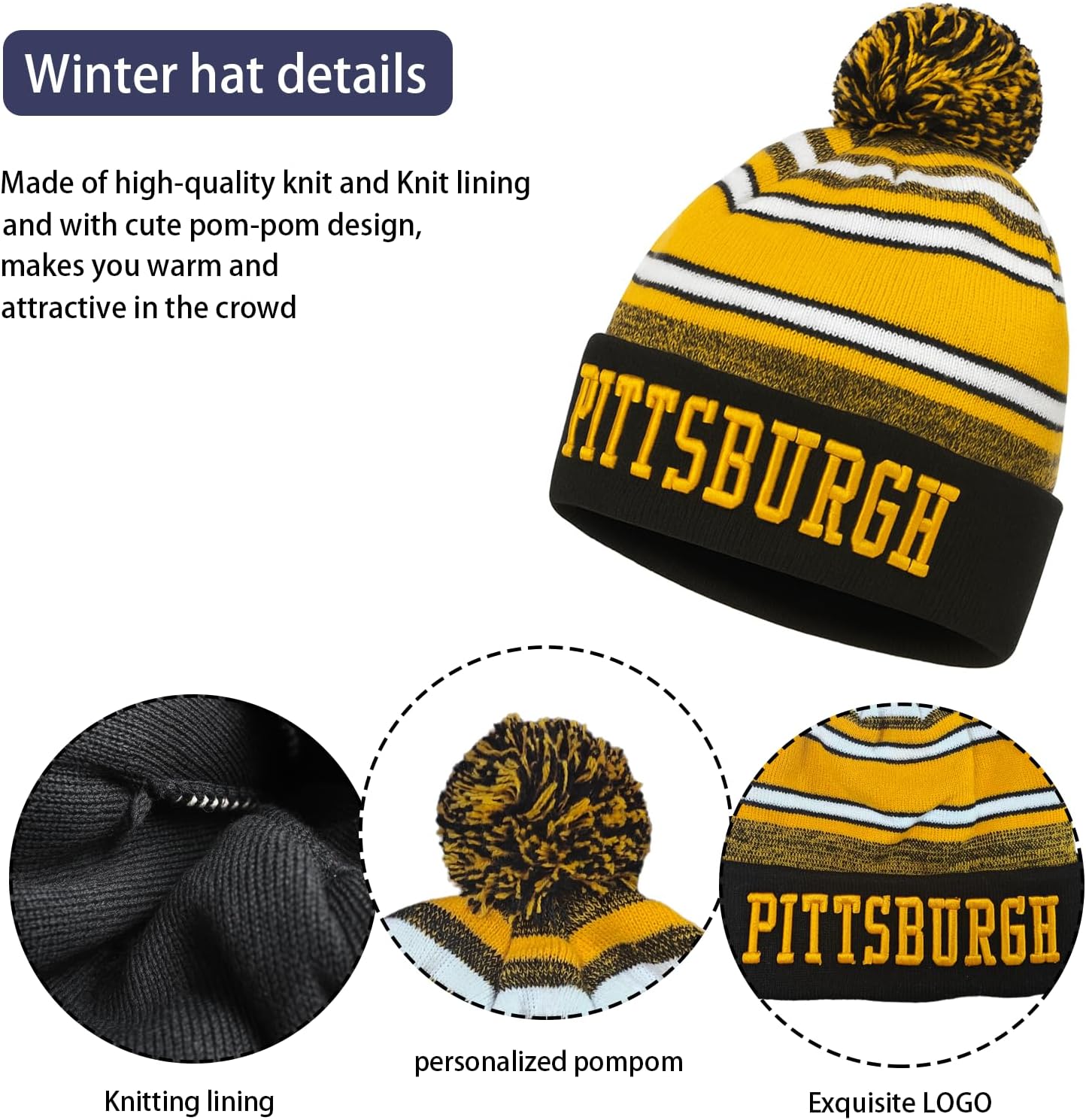 Vintage Classic Skull Cap 3D Embroidery Beanie Cuffed Winter Hat Knit Comes with Warm Gloves Gifts for Men Women Fans - Image 2