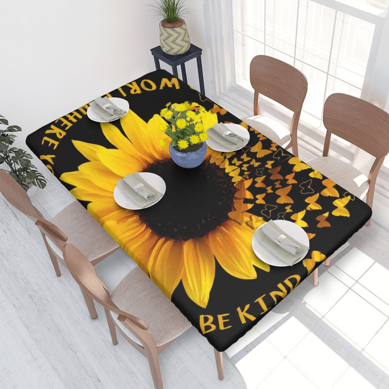 BNVSADC butterfly and sunflower Printed 4FT Tablecloth 122x76 CM Polyester Kitchen Water Resistant Table Cloth Dining Table Decoration Table Covers