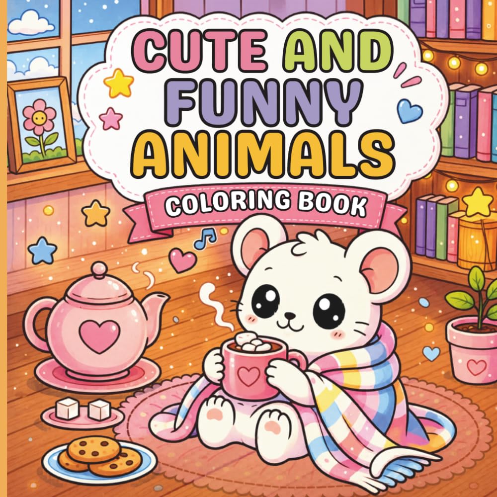 Cute and Funny Animals Coloring Book: Kawaii and Cozy Animal Coloring Pages for Relaxation, Creativity, and Stress Relief
