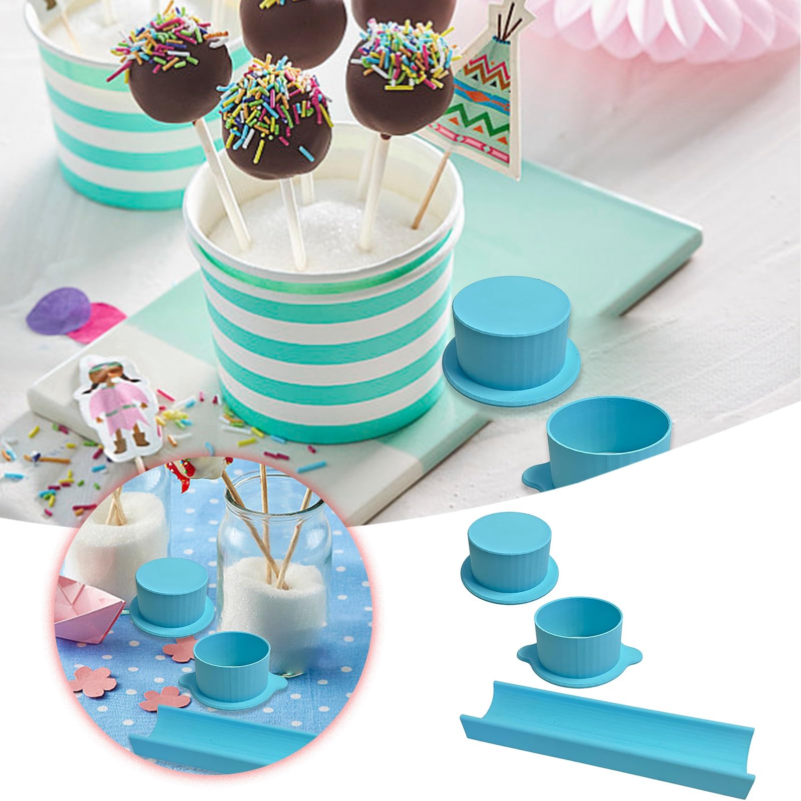 Reallnaive Circle Cake Pop Mold Set With 9 Inch Tray – 1.75 Inch Round Mold, PLA Baking Cutter For Easy Homemade Cake Pops