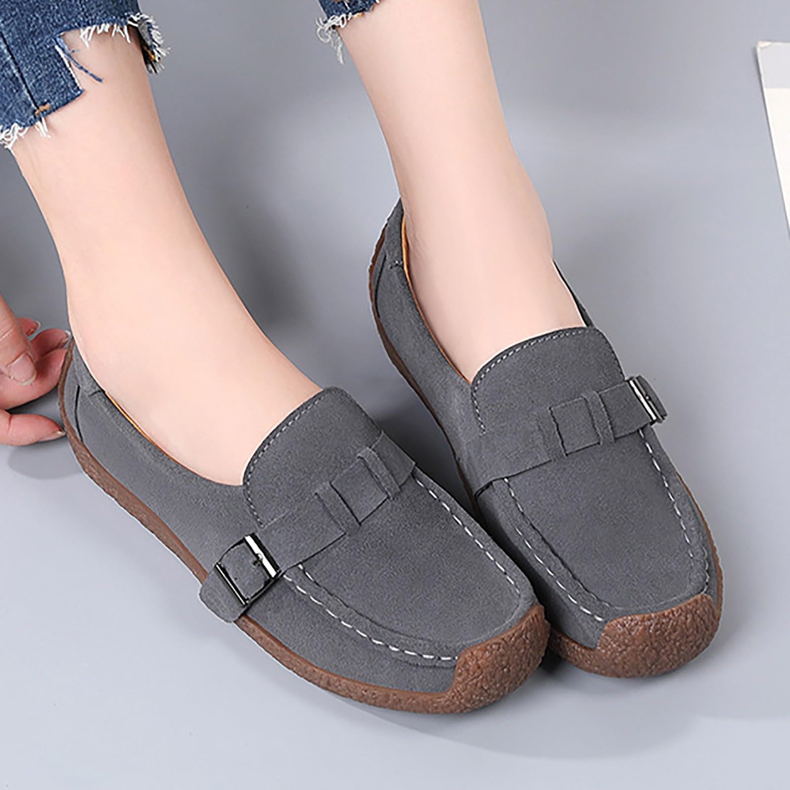 Zapatos Casual Mujer Mocasines Cuero Ante Clásicos Suave Antideslizante Punta Redonda Cómodo