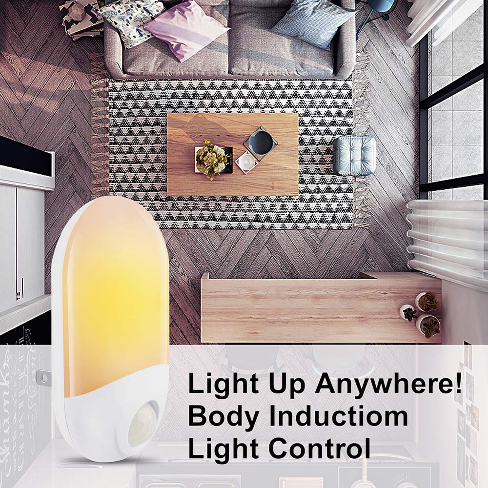 Sensore Movimento, Regolamenti degli Stati Uniti Plug-in Night Lights, LED Bianco Caldo, Resistente al Fuoco, Lampada per i Bambini, i Bambini, disimpegno, Bagno, Scale (2 Pezzi)