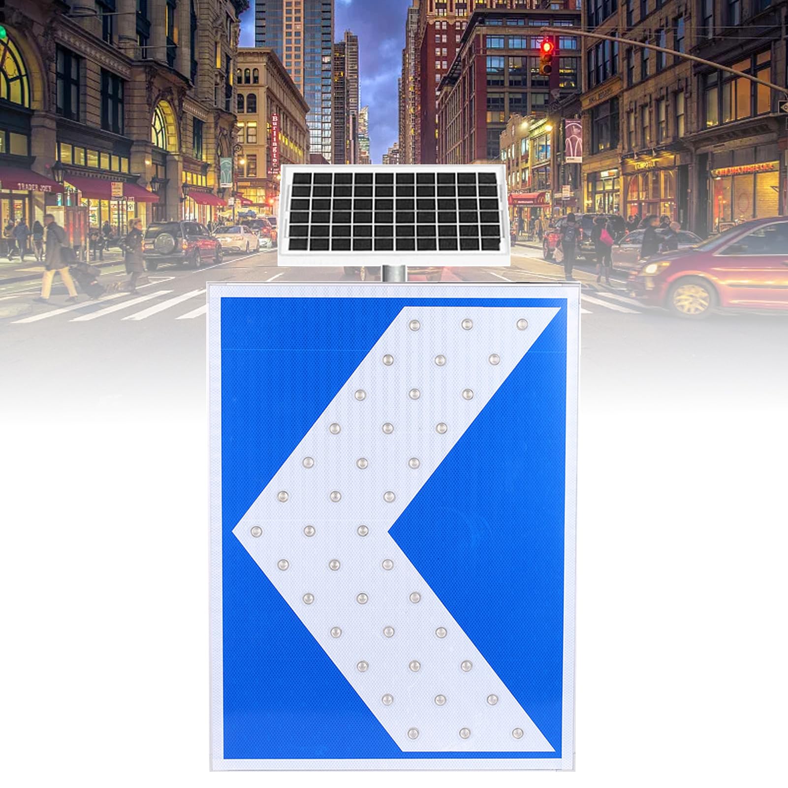 señal de Calle metálica led Intermitente con Accesorios de Montaje y película Reflectante de Grado Industrial, energía Solar, Aluminio Impermeable