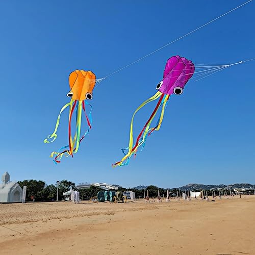 Miniatura 4 de Flying Hoofer Paquete de 2 cometas coloridas de pulpo para niños y adultos, fácil de volar, cometa 3D con colas largas. Perfecto para actividades en