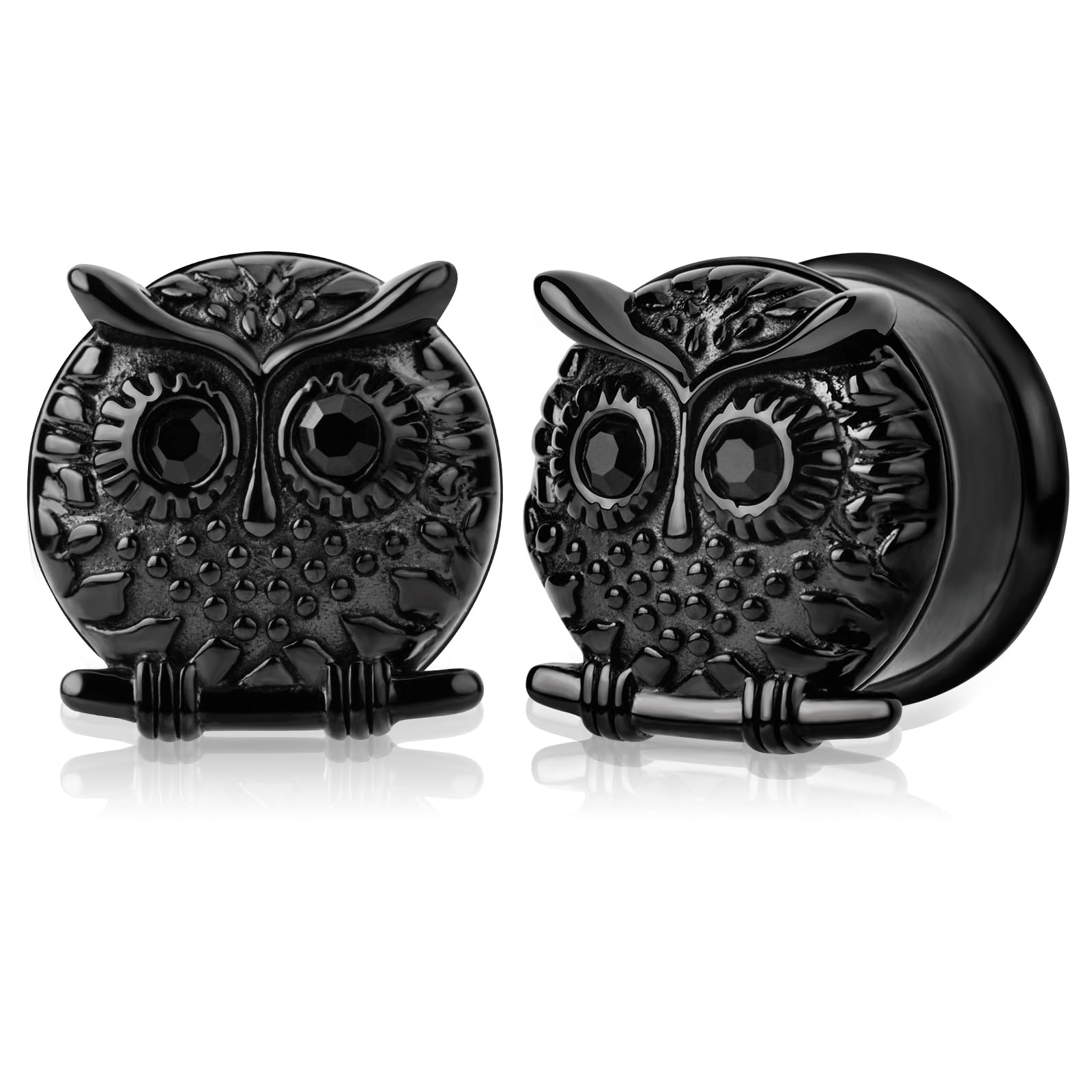 DEWGEM 2PCS Double Flared Owl Ear Gauges Hypoallergenic 0g 00g Earring Plugs Tunnels 316 Stainless Steel Ear Expander Stretcher Piercing Body Jewelry