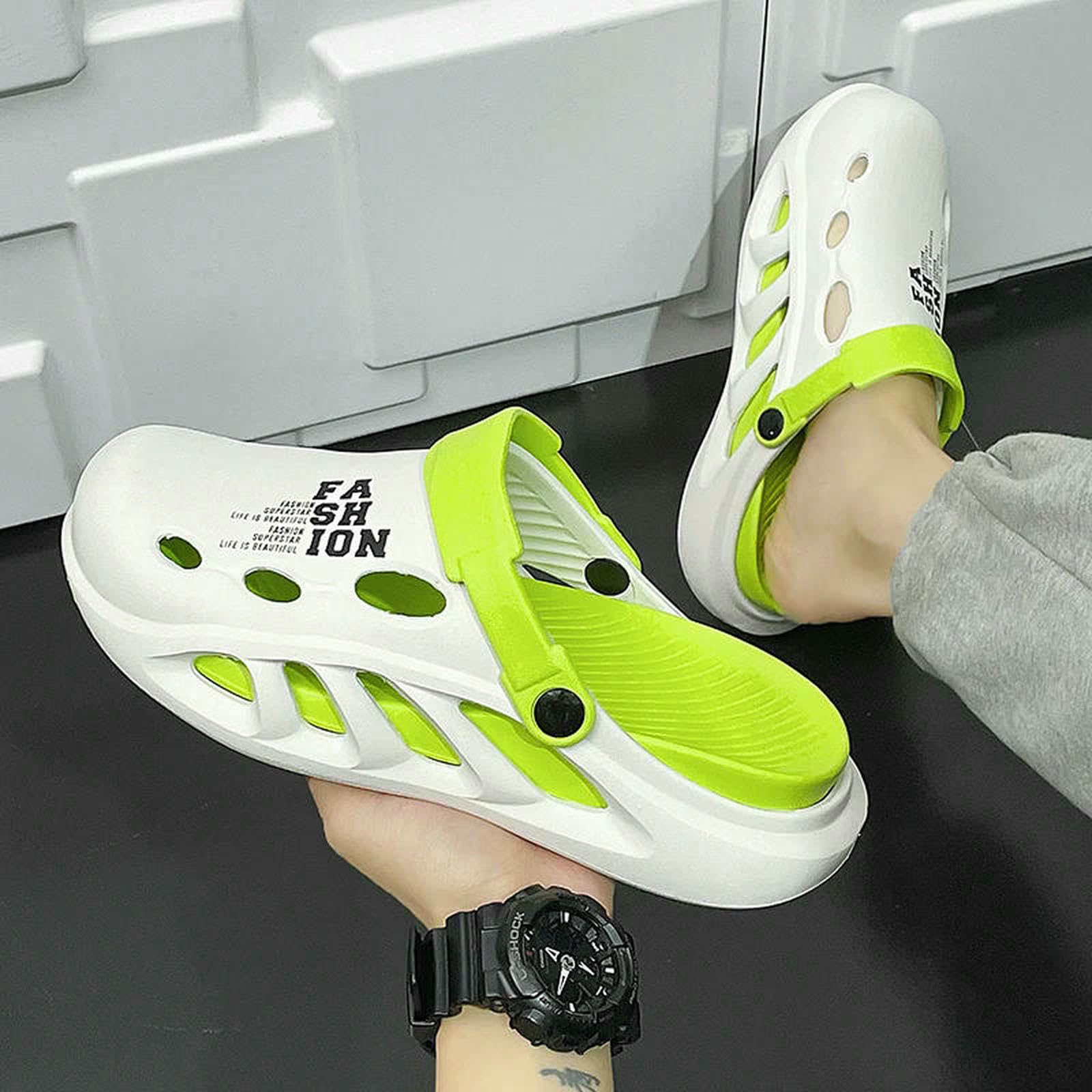 Ciabatte Uomo Sandali da All'aperto Pantofole Spiaggia Comodi Zoccoli con Suola Morbida E Spessa Scarpe Casual Giardino Uomo-Verde Bianco-40-41
