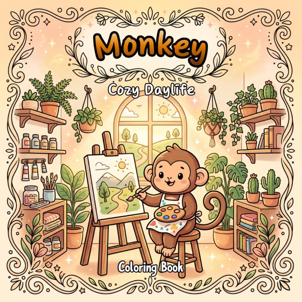 Monkey Cozy Daylife Coloring Book: Enjoy 50 Adorable Pages of Cute Animals, Relaxing Beach Scenes, and Tropical Fun. Perfect for Kids, Teens, and ... Designs. (Animal Cozy Daylife Coloring Book)