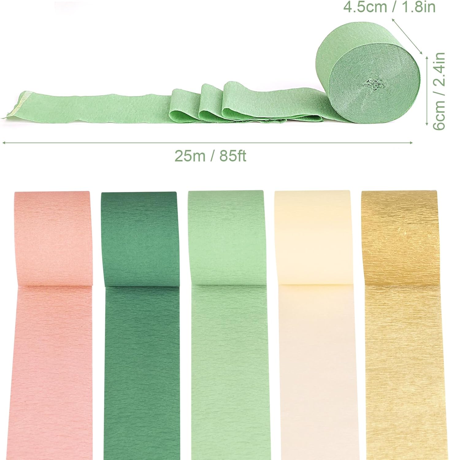 Crepe Paper Streamers Wedding Decorations, 10 Rolls Moss Sage Green Pink Gold Crepe Paper for Boho Baby Shower, Wedding, Engagement Party, Spring Party, Birthday Party Supplies(820 ft)