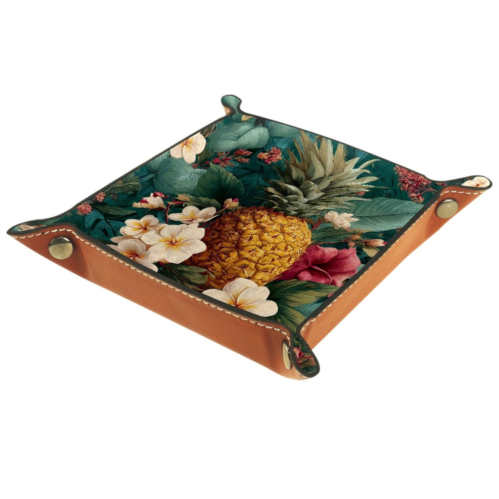 VAPOKF Pineapple Dice Trays Quadrilateral Dice Folding Tray Microfiber Leather Holder for Table Games RPG DND, 20.5 × 20.5 cm