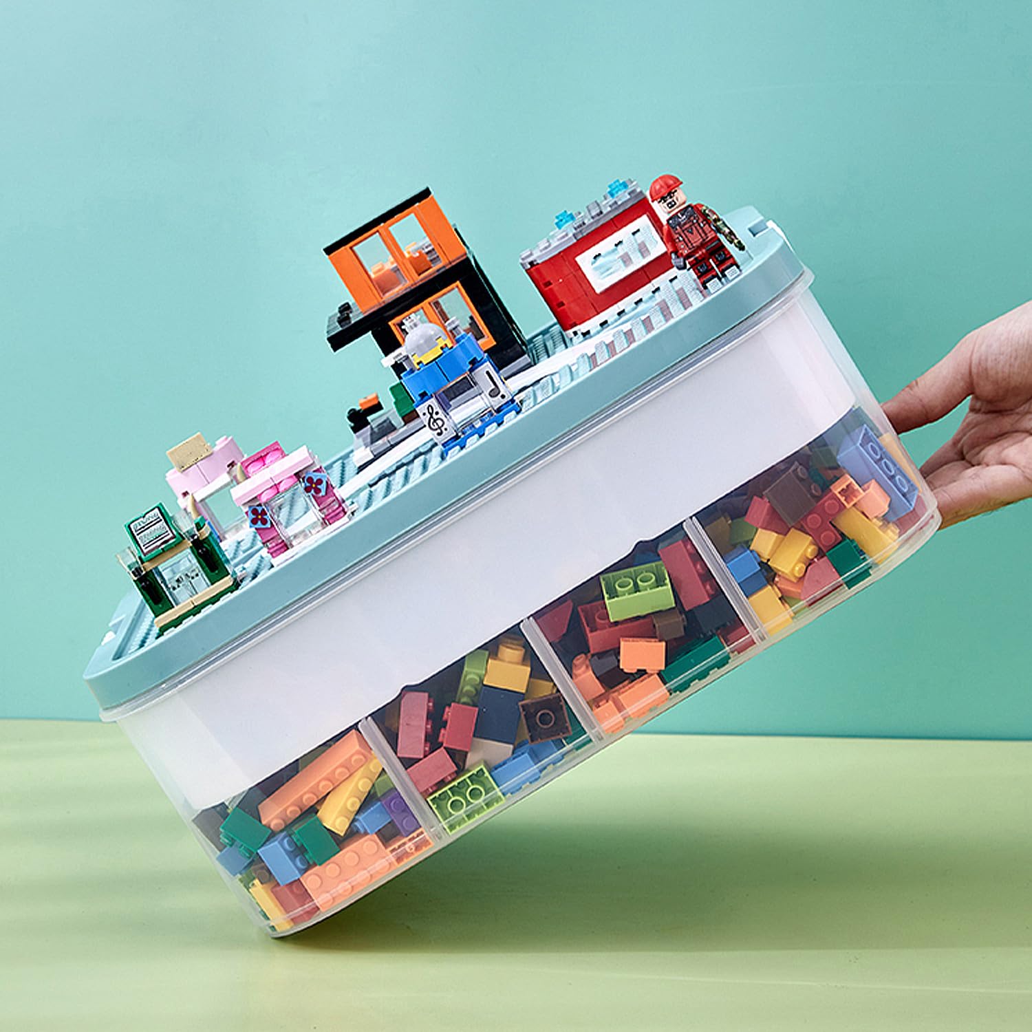 QWORK® Scatola Plastica con Coperchio, 3 Livelli Scatola Portaoggetti Puzzle, Scatole Trasparente con Scomparti Regolabili e Maniglia per Trasporto