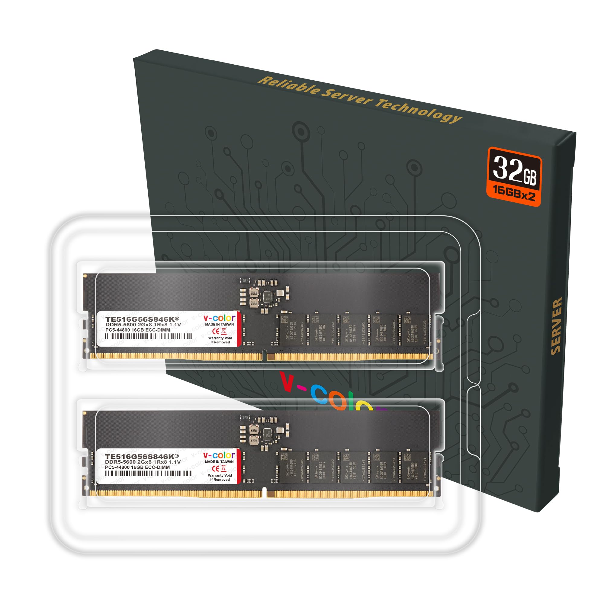 V-Color DDR5 32GB (16GBx2) 5600MHz CL46 1Rx8 ECC UNBUFFERED DIMM