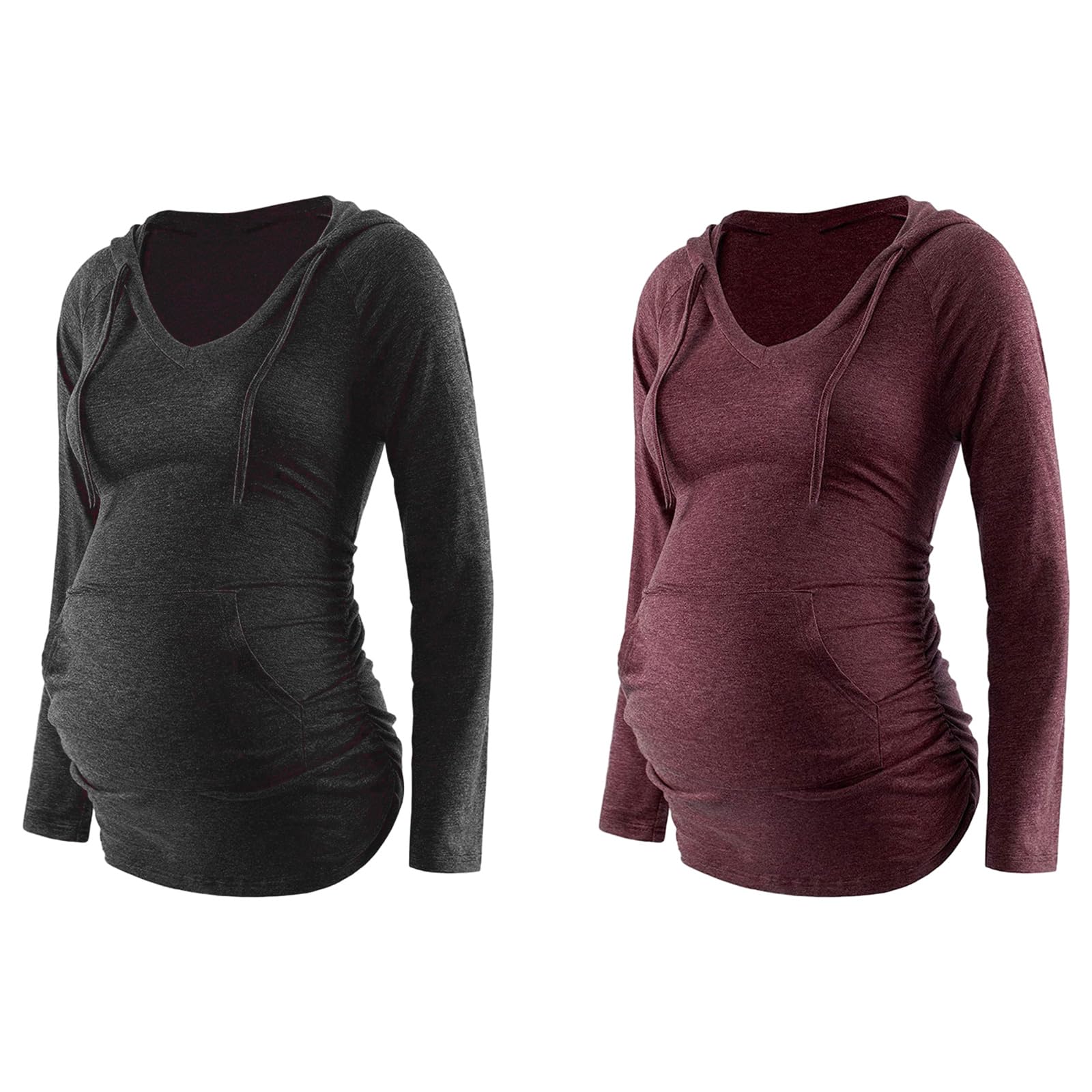 Felpa premaman comoda con cappuccio e scollo a V a maniche lunghe, perfetta per le mamme in attesa in autunno e inverno con cappuccio
