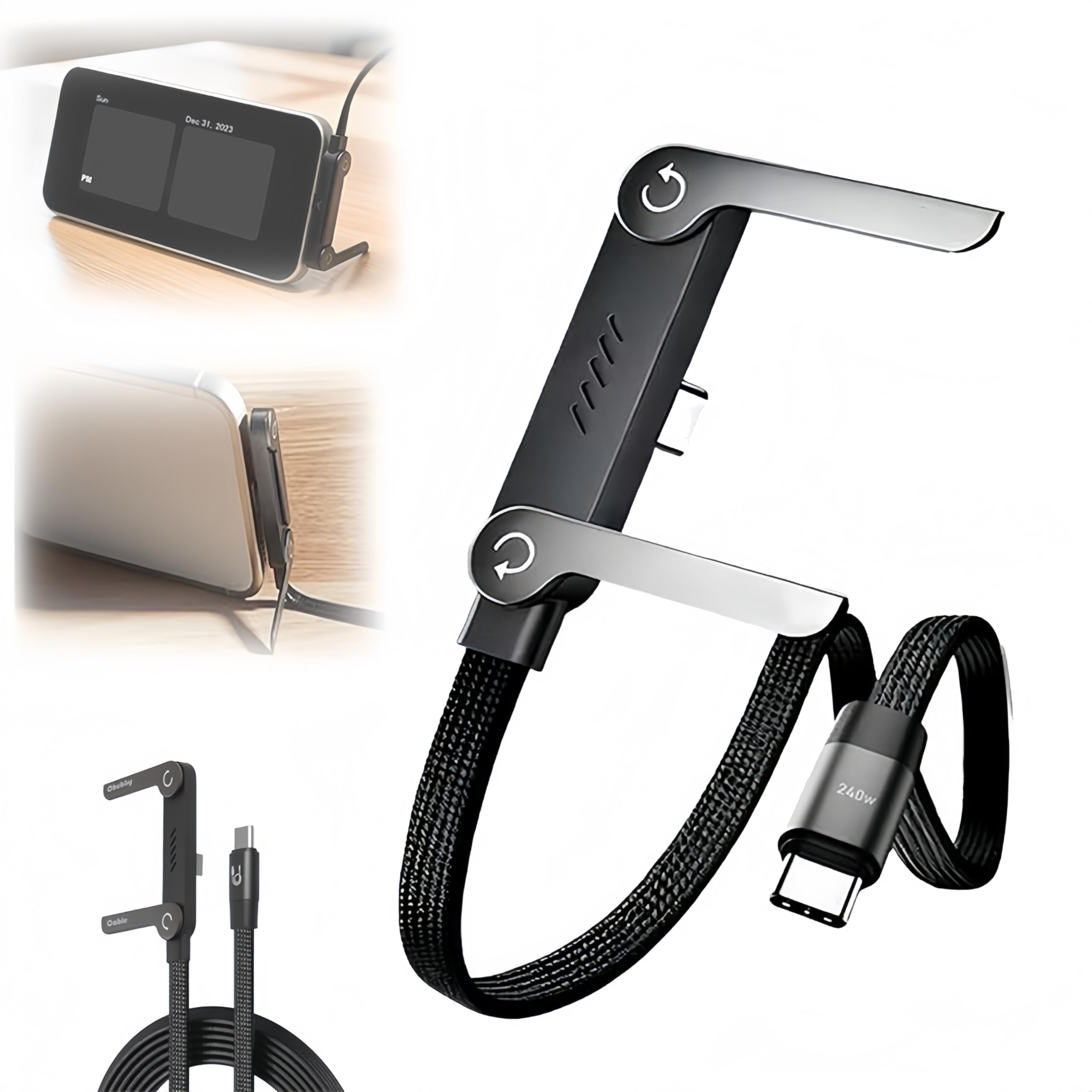 Invisible Holder Charger Cable with Stand 2026 Upgrade 240W Super Fast Charging Foldable Durable USB-C Cord Sideways Phone