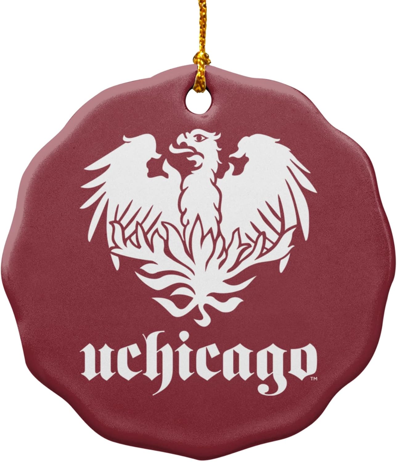 GRAPHICS & MORE University of Chicago Primary Logo Porcelain Scalloped Holiday Christmas Tree Ornament - 2.8" (7.1 cm)