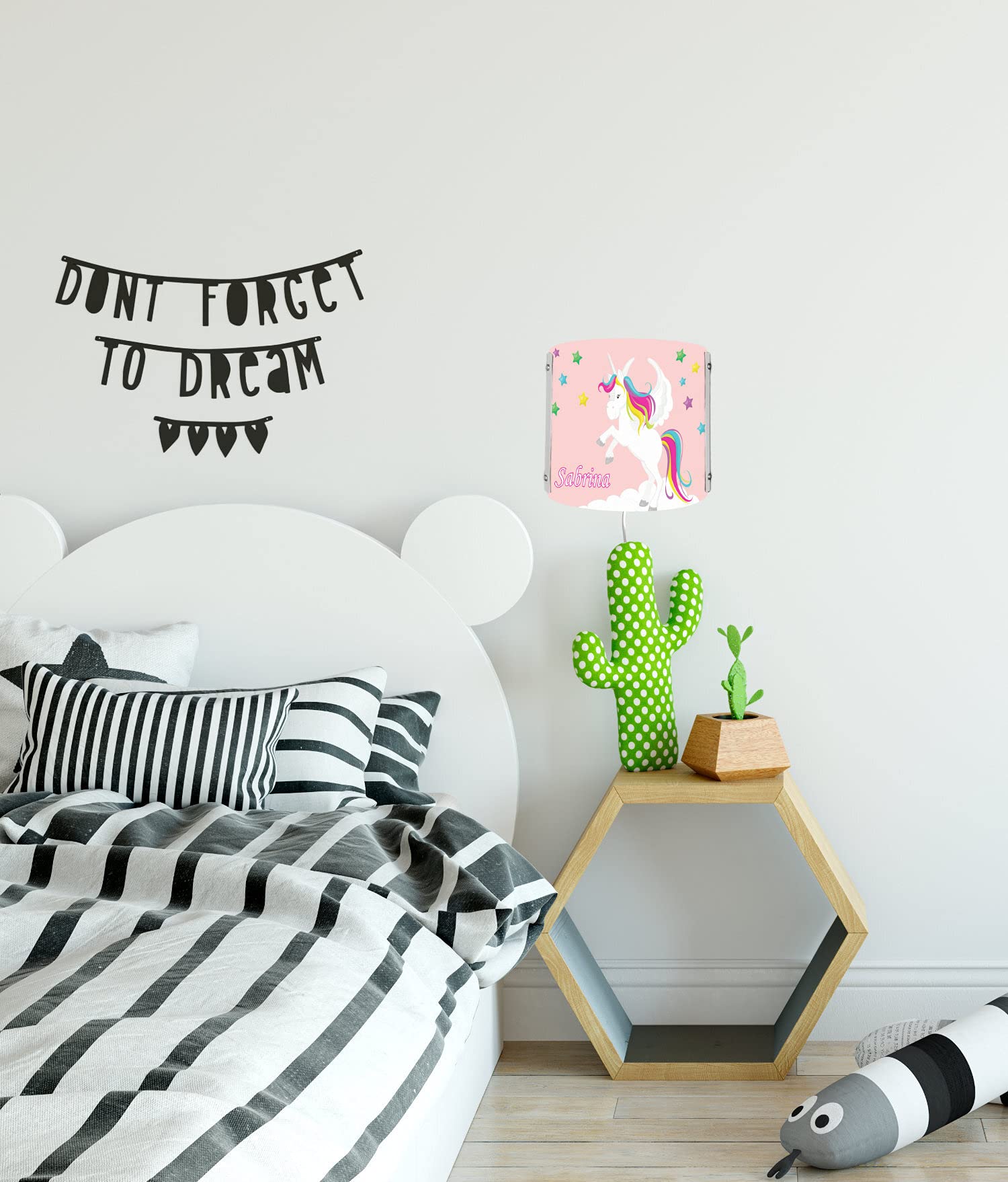 WA-1034-02, Einhorn rosa, Kinderzimmer Wandlampe personalisiert mit Namen, Nachtlicht/Schlummerlicht für Steckdose, E14, 22 x 22,5 x 8,5 cm
