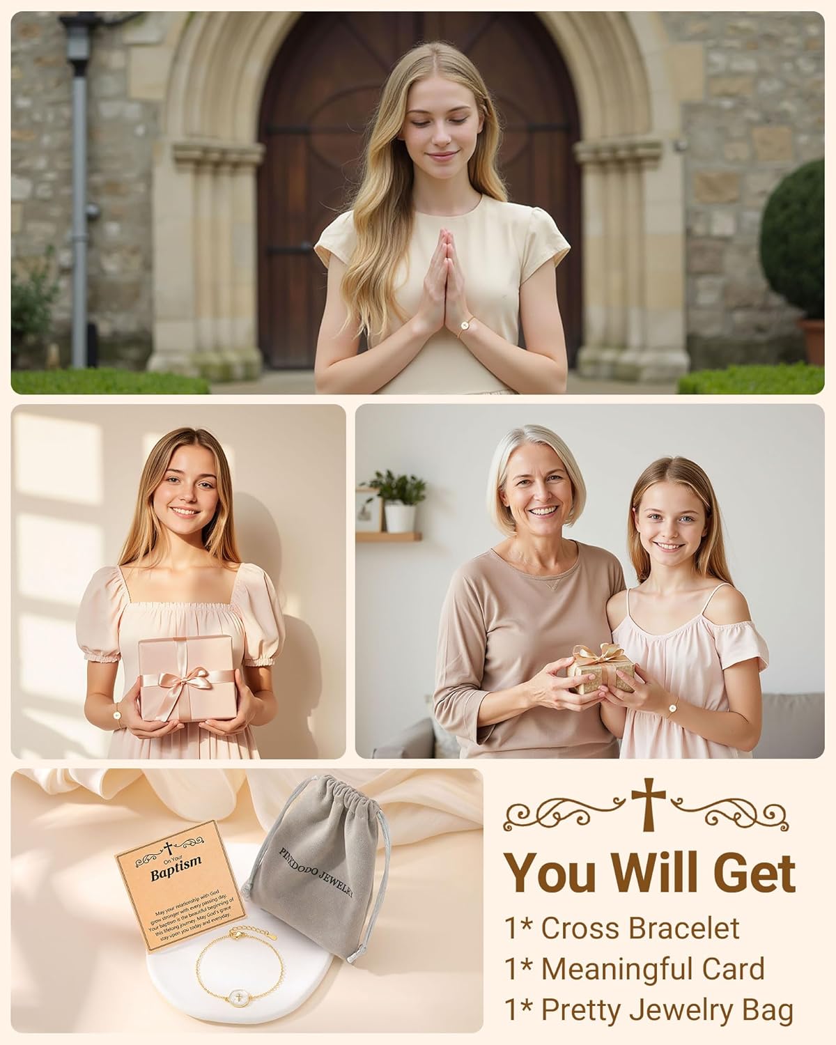 PINKDODO Cute Cross Bracelet for Teen Girls Confirmation Baptism Christian Religious Easter Jewelry Gifts for Daughter Granddaughter Niece - Image 6