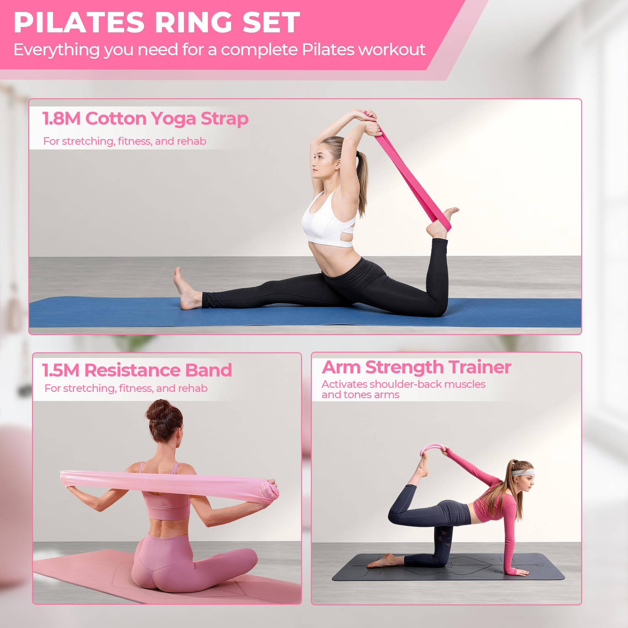 Kit Pilates Maison 5 Pièces pour Femme, Pilates Accessoires avec Pilates Circle Essentials et Balle de Pilates Anneau et Bandes de Résistance, Kit Pilate pour Tonifier Les Cuisses, Les Abdominaux